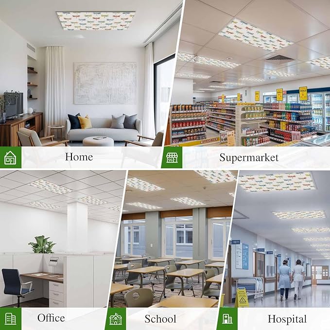 Fluorescent Light Covers for Ceiling Lights Watercolor Dragonfly Magnetic Light Filters 1 Pack 4x2 ft Colorful Linen Ceiling Lights Cover for Classroom Office School Home Drop Lamp Decor