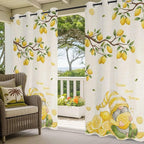 Summer Outdoor Curtains for Patio Lemon Gnome Leaf Linen Texture Waterproof Outside Curtains with Grommet Top Weatherproof Curtain for Cabana Pergola Gazebo, 1 Panel, 54" W x 84" L