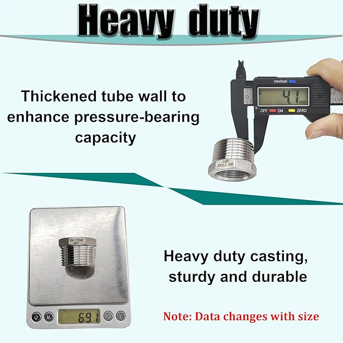 3/4" NPT Male to 1/4" NPT Female Hex Bushing Reducer, 304 Stainless Steel NPT Reducing Adapter Pipe Fitting, Heavy Duty Pipe Hex Bushing for Reducing Pipe (3/4” MNPT x 1/4” FNPT)