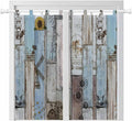 Blue Grey Wooden Bathroom Curtains 63 Inch Length, Window Curtains Tab Top, Farmhouse Barn Sunflowers Retro Light Filtering Window Treatments Drapes 52"x63" 2 Panel