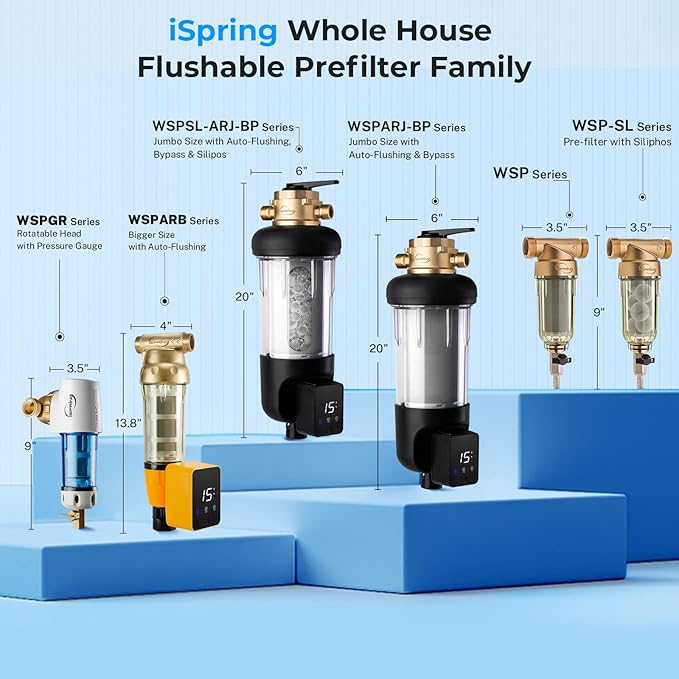 iSpring WSP-50SL Reusable Whole House Spin Down Sediment Water Filter Softener, Includes Siliphos Helps Prevent Scale and Corrosion, 1" MNPT + 3/4" FNPT, 50 Micron
