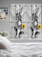 Grey Farmhouse Bedroom Curtains 63 Inches Length, Vintage Sunflowers Animals Printed Window Treatment Curtain Drapes, Rod Pocket Curtain Panels for Living Room Kitchen, 42"x63", 2 Panels