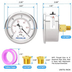 MEANLIN MEASURE -30inHG~0Psi Vacuum Gauge Stainless Steel 1/8" NPT 2" FACE DIAL Waterproof for Air Compressor HVAC Negative Pressure Hand Pump Pool Back Mount with 1/4" NPT and 3/8" NPT Hex Bushing