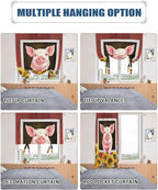 Tie Up Curtains for Windows, Pigs Sunflowers Adjustable Balloon Nature Linen Textured Kitchen Curtain, Farmhouse Red Barn Flowers Animals Blackout Curtains for Living Room, 46 x 63 Inches