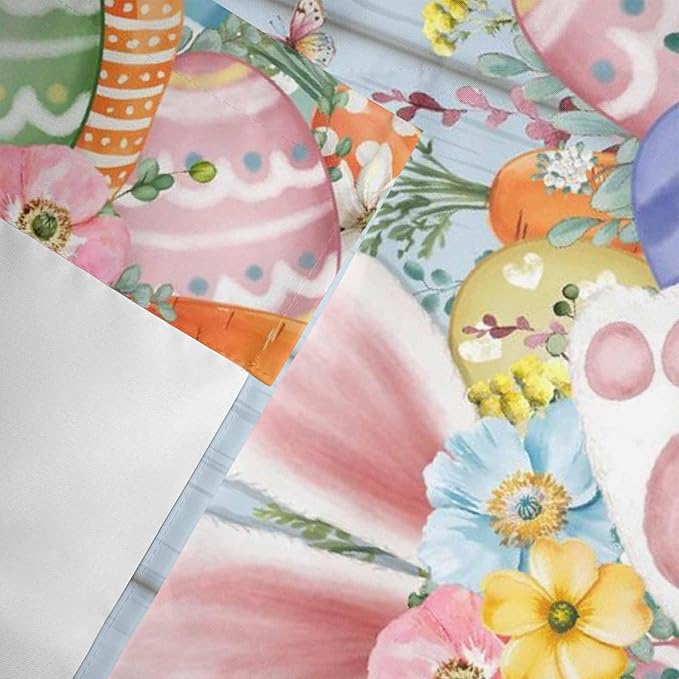 Easter Curtain Valances for Windows, Kitchen Valance Window Treatment, Spring Eggs Rabbit Ear Flowers Wooden Grain Light Filtering Block Curtains for Bathroom/Bedroom/Living Room 54'' x 18''
