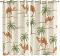 2 Panel Kitchen Cafe Curtains, Date Coconut Tree Sunlight Filtering Nature Air Through, Home Decor Window Covering Tier Curtains for Living Room 80W x 63L inch Desert Camels Botanical Tropical Beige