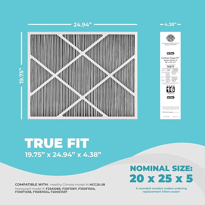 Lennox Healthy Climate Lennox X6675 20x25x5 Air Filter, Healthy Climate Carbon Clean Merv 16 Home Furnace Filter for HVAC system 3 Pack with Wholesalehome Cleaning Cloth