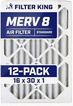 Filter King 16x30x1 Air Filter | 12-PACK | MERV 8 HVAC Pleated A/C Furnace Filters | MADE IN USA | Actual Size: 15.5 x 29.5 x .75"
