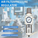 XingNEeng 3/4" NPT Compressed Air Filter Regulator Combo Piggyback, Water/Oil Trap Separator with Pressure Gauge(0-150 psi), Semi-Auto Drain, Poly Bowl, 5 Micron Brass Element, Metal Bracket
