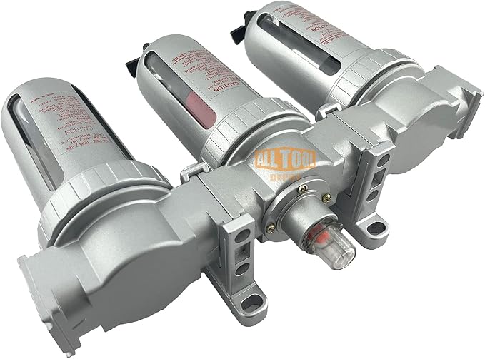 1/4" NPT MID FLOW 3 Stages Filter Coalescing Desiccant Dryer System For Compressed Air Lines, Poly Bowls, Great For Paint Spray And Plasma Cutter (MANUAL DRAIN)