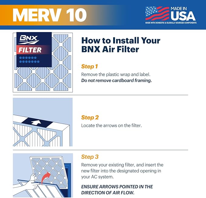 BNX TruFilter 18x20x1 MERV 10 (4-Pack) AC Furnace Air Filter - MADE IN USA - Pleated Air Conditioner HVAC AC Furnace Filters - Removes Odor, Mold, Bacteria, Smoke