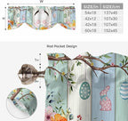 Easter Tie Up Valance Curtains for Windows, Kitchen Curtains Window Shades, Spring Watercolor Bunny Eggs Wood Grain Teal Blue Light Filtering Roman Curtain Valances for Bedroom/Bathroom/Cafe 54"x18"