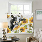 Retro Farmhouse Floral Bedroom Curtains 63 Inch Length, Window Curtains Tab Top, Yellow Sunflowers Cows Butterfly Wood Light Filtering Window Treatments Drapes 42"x63" 2 Panel