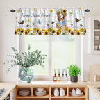 Kitchen Curtains Tiers and Valance Set of 3, Sunflowers Dog Light Filtering Window Curtain Set, Spring Watercolor Floral Stars Colorful Plaid Rod Pocket Curtain Drapes for Living Room, 24 Inches Tiers
