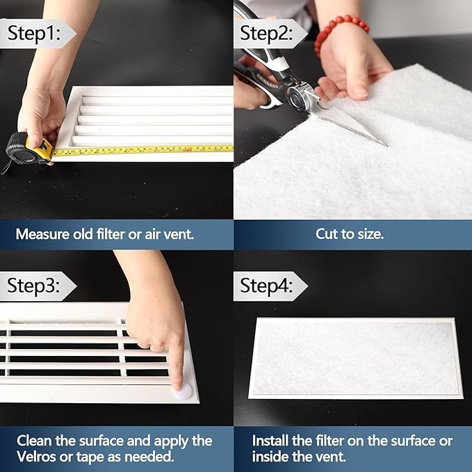 Air Vent Filters,12"x120"Cut to Fit Air Filter Material (60+Filters),MERV 8 Electrostatic Air Vent Filter for Home Floor, Grilles, Ceiling, HVAC Furnace Vents, With 48PCs Adhesive Hook Tape