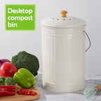 1.7 Gallon Kitchen Compost Bin, Indoor Countertop Compost Bin with Lid, 100% Rust Proof Compost Bucket with Non-Smell Charcoal Filters (White)