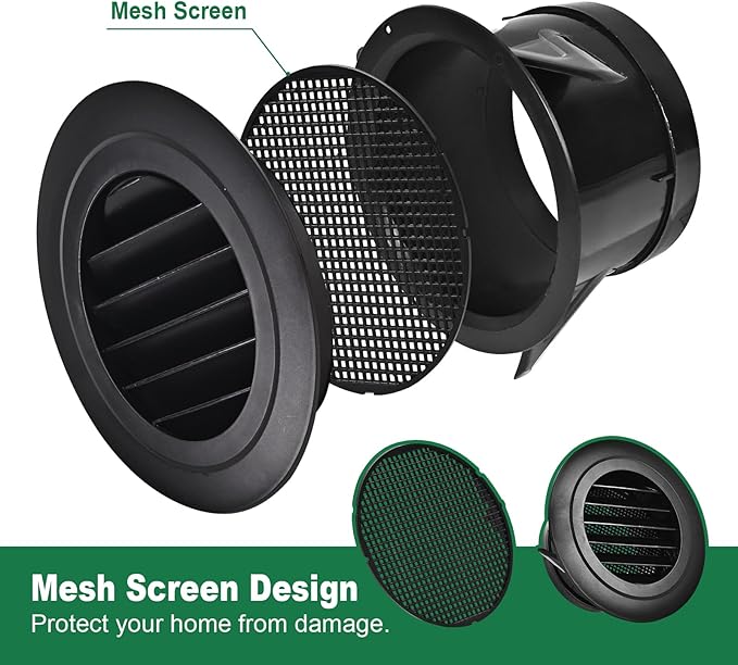 Soffit Vents 4 Inch, Round Exhaust Air Vent Cover with Built-in Fly Screen for Bathroom Kithchen Office Home, Black 1P 100mm