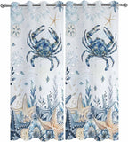 Oceans Outdoor Curtains for Patio Crabs Marine Life Shell Starfish Blue Waterproof Outside Curtains with Grommet Top Weatherproof Curtain for Cabana Pergola Gazebo, 2 Pack, 54" W x 108" L