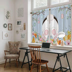 Easter Kitchen Tier Curtains 45 Inch Long 2 Panel Set,Rod Pocket Short Window Treatment,Spring Watercolor Bunny Eggs Flower Wood Grain Blue Light Filtering Curtains & Drapes for Bathroom 27.5"W x 45"L