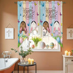 Swag Curtain Valances for Kitchen Windows,Happy Easter Rabbit Butt Egg on Daisy Leaf Short Rod Pocket Window Valance,Bufferfly on Wood Barn Swag Topper for Bedroom Living Room,2 Panels 36x63in