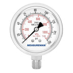MEASUREMAN Fully Stainless Steel Hydraulic Glycerin Filled Pressure Gauge, 2-1/2" Dial Size,0-160psi/kpa,1/4" NPT Lower Mount