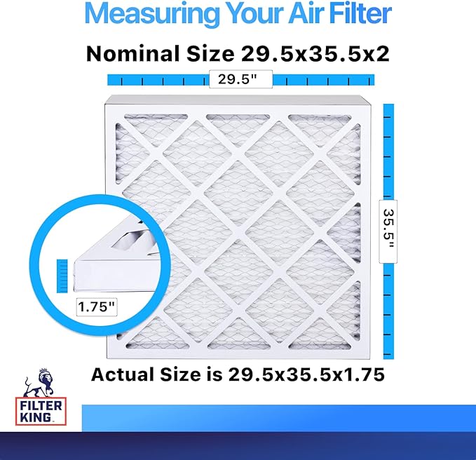 Filter King 29.5x35.5x2 Air Filter | 4-PACK | MERV 8 HVAC Pleated A/C Furnace Filters | MADE IN USA | Actual Size: 29.5 x 35.5 x 1.75"