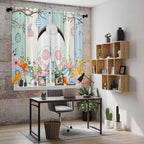 Easter Window Curtains 63 Inch Long 2 Panel Set, Rod Pocket Bedroom Curtains & Drapes, Spring Watercolor Bunny Eggs Wood Grain Teal Blue Light Filtering Window Treatment for Living Room 42"W x 63"L