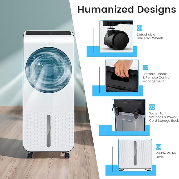 ARLIME Evaporative Air Cooler, 3-in-1 Portable Air Conditioner, AC Fan w/ 3 Modes, 24 Speeds Settings, 12H Timer & Remote Control, Swamp Cooler for Office, Bedroom, Home
