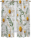 Spring Daisy Kitchen Curtains, Farmhouse Country Flower Leaf Plant Wood Grain Light Filtering Window Curtain Panels, 2Pcs Rod Pocket Window Treatments Set for Living Room Bathroom Bedroom 52x72 Inches