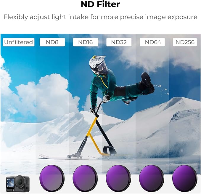 K&F CONCEPT Snap On CPL ND Filter Kit Compatible with DJI Osmo Action 6, 4 Pack CPL ND8 ND16 ND32 Neutral Density Polarizing Action 6 Filter Camera Accessories, Multicoated HD Optical Glass