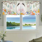 Easter Curtain Valances for Windows, Kitchen Valance Window Treatment, Spring Farmhouse Watercolor Bunny Eggs Wood Grain Light Filtering Block Curtains for Bathroom/Bedroom/Living Room 60'' x 18''
