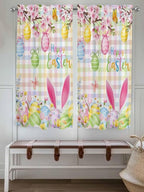 Happy Easter Living Room Curtains 72 Inches length, Spring Bunny Colorful Eggs Flower Plaid Window Treatment Curtain Drapes, Light Filtering Drapes for Bedroom Laundry Room, 52"x72", 2 Panels