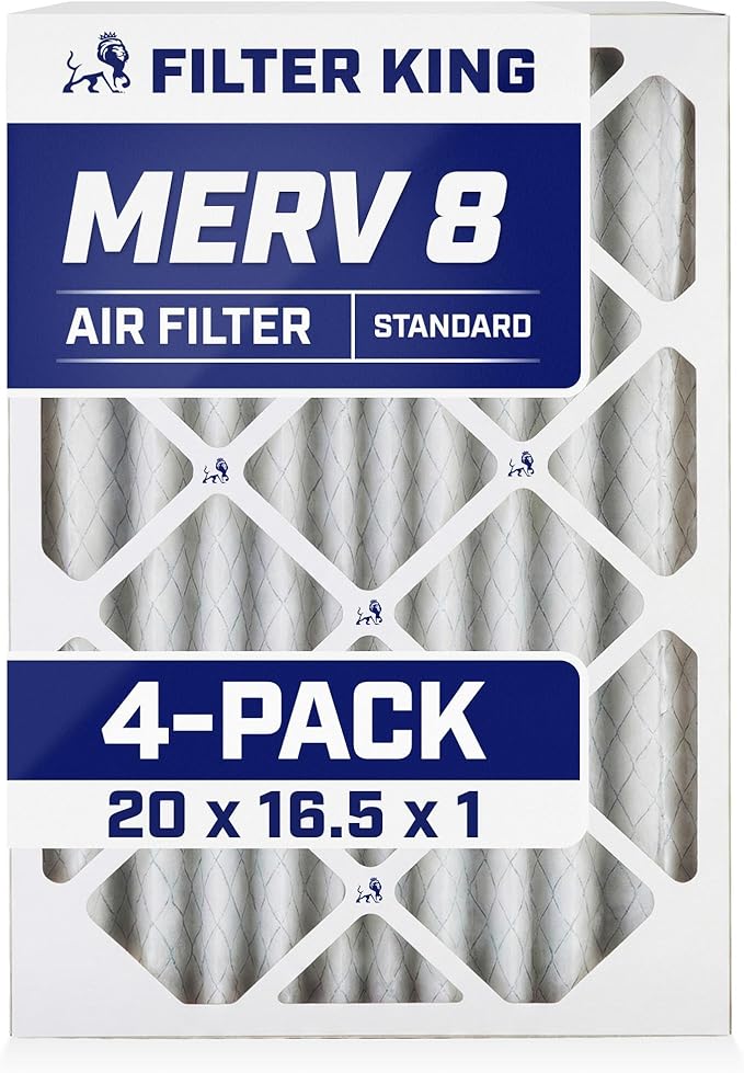 Filter King 20x16.5x1 Air Filter | 4-PACK | MERV 8 HVAC Pleated A/C Furnace Filters | MADE IN USA | Actual Size: 20 x 16.5 x .75"