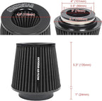 KYOSTAR Universal 3/3.5/4" (75/89/100mm) High-Flow Air Filter, Reusable Cone Cold Air Intake, High Performance, Clamp-On Car High Flow Air Kit, Flange Diameter: 3/3.5/4 Inch, Height: 6.2 Inch, Black