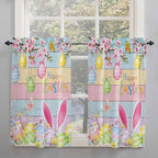 Colorful Easter Kitchen Curtains 54 Inches length, Spring Watercolor Bunny Egg Flower Wood Grain Window Treatment Curtain Drapes, Thermal Insulated Drapes for Basement Hotel RV, 42"x54", 2 Panels