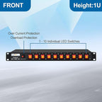 10-Outlet 1U Rack Mount Power Strip - Surge Protector, Features 10 Front Switches with LED Light - Ideal, w/ 6 ft Cord for Network Server Racks and Cabinets