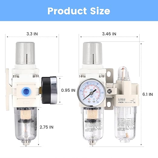 1/4 Inch NPT Compressed Air Filter Air Pressure Regulator Water-Oil Separator Trap Filter with Lubricator Cup