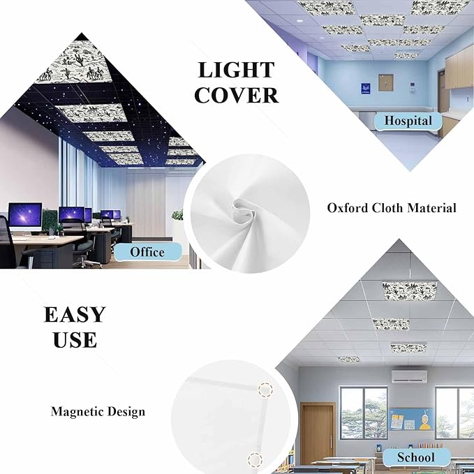 2 Pack Fluorescent Light Cover, Western Cowboys Light Covers for Ceiling Lights, Vintage Desert Canyon Cactus Horseshoe Magnetic Lights Filters Ceiling Shade for Classroom/Office - 4 x 2 Feet