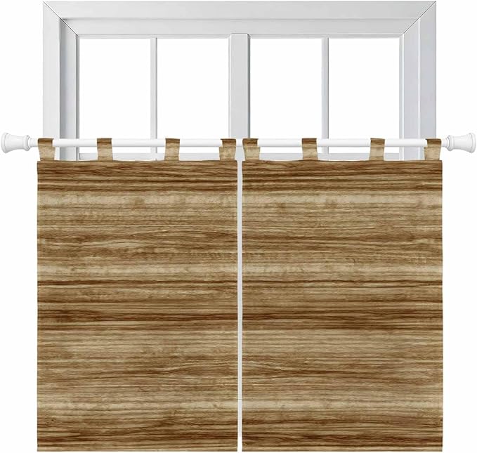 Vintage Western Bedroom Curtains 63 Inch Length, Window Curtains Tab Top, Rustic Farmhouse Wooden Grain Barn Door Light Filtering Window Treatments Drapes 42"x63" 2 Panel