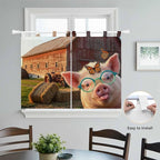 Farm Pig Kitchen Curtains 45 Inch Length, Short Cafe Window Curtains Tab Top, Farmhouse Barn Funny Animals Butterfly Light Filtering Window Treatments Tier Drapes 27.5"x45" 2 Panel