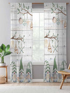 Sheer Curtains 108 Inches Long, Sage Green Gnomes Semi Sheer Curtains Light Filtering Window Treatment, Eucalypus Coastal Anchor Retro Wood Privacy Voile Drapes for Living Room Bedroom 52x108 Inch