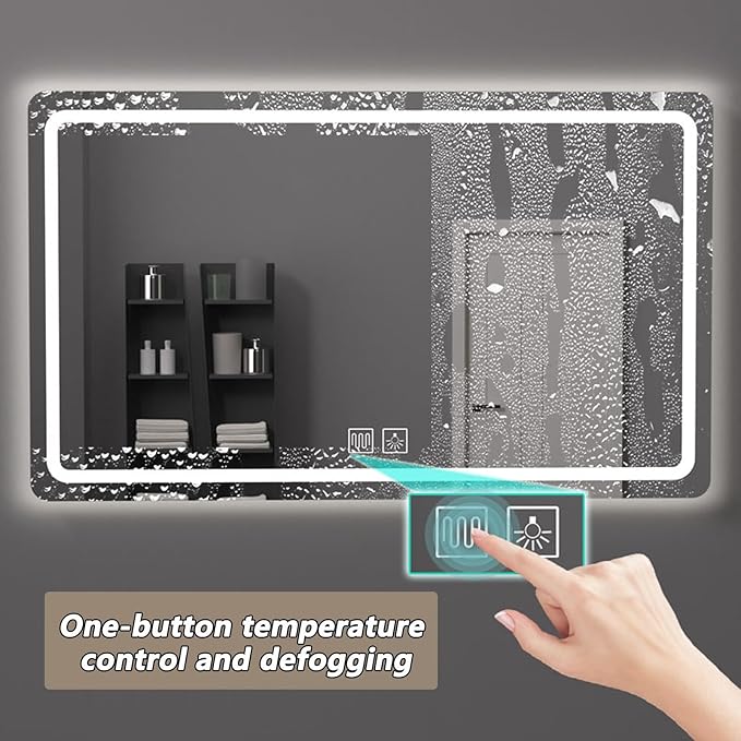 Bathroom Mirror with LED Lights, Lighted Bathroom Makeup Wall Mounted Mirror with Demister Pad, 3-Color Dimmable LED Light, for Wall Decor, Vanity, Living Room(A,75x120cm)