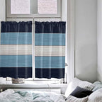 Vintage Country Woodcuts Window Valance Curtains, Blue Gradient Striped Light Filtering Kitchen Valance with 3-inch Rod Pocket for Living Room Bathroom Bedroom,2 Panel,52x54In