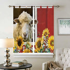 Sheep Flowers Bathroom Curtains 63 Inch Length, Window Curtains Tab Top, Country Red Barn Botanical Sunflowers Light Filtering Window Treatments Drapes 52"x63" 2 Panel