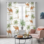 2 Panel Kitchen Cafe Curtains, Desert Camels Sunlight Filtering Nature Air Through, Home Decor Window Covering Tier Curtains for Bedroom Living Room 104W x 96L inch Tropical Date Palm Trees Animal