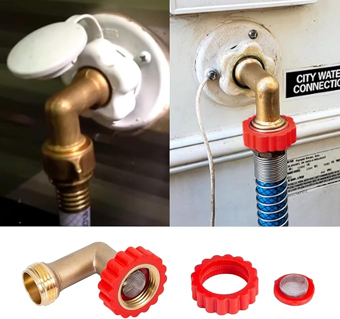 Lead-Free Brass 90 Degree Hose Saver,90°Hose Elbow Fitting Quick Swivel Connect Adapter,Thread Size 3/4" Connectors,Hose Protector with Water Filter（2 Pcs）