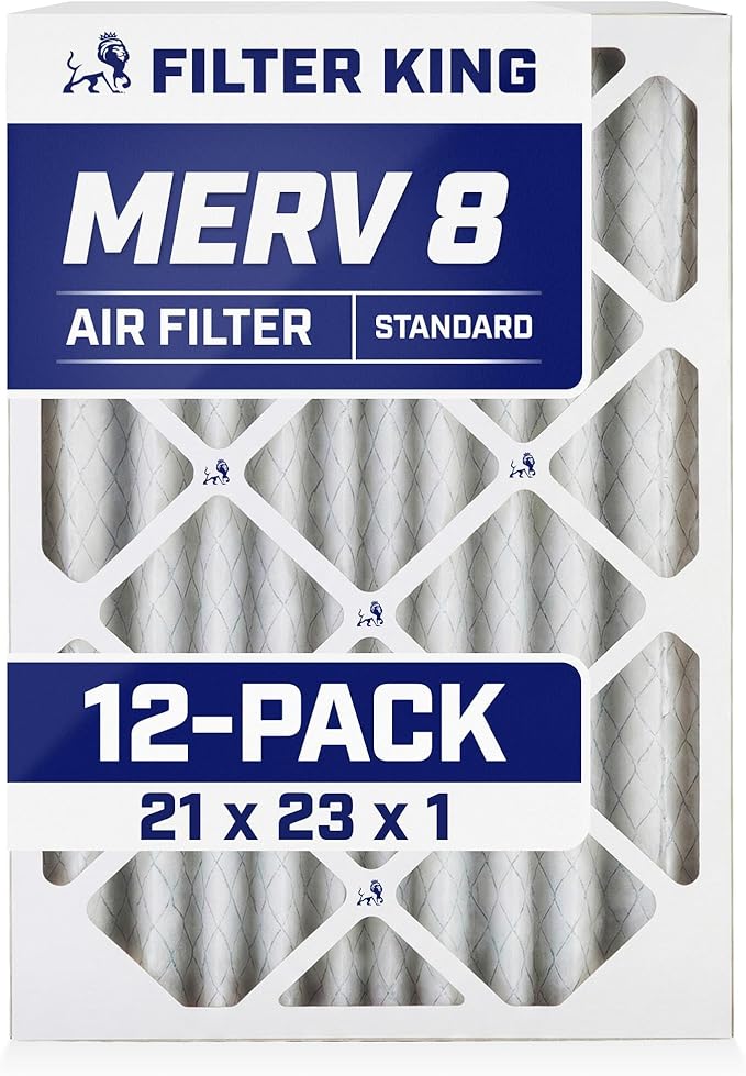 Filter King 21x23x1 Air Filter | 12-PACK | MERV 8 HVAC Pleated A/C Furnace Filters | MADE IN USA | Actual Size: 21 x 23 x .75"