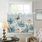 Spring Floral Bedroom Curtains 63 Inch Length, Window Curtains Tab Top, Vintage Tulips Flower Butterfly Retro Wood Blue Light Filtering Window Treatments Drapes 42"x63" 2 Panel
