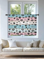 Sheer Curtains 54 Inch Length, Blue Pink Dog Paws Prints Semi Sheer Curtains Light Filtering Window Treatment, Farmhouse Beige Wood Privacy Voile Drapes for Living Room Bedroom 52x54 Inch
