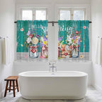 Spring Flowers Kitchen Curtains, Farmhouse Watercolor Teal Wood Grain Light Filtering Window Curtain Panels, 2Pcs Rod Pocket Window Treatments Set for RV Dining Room Study Room 42x54 Inches